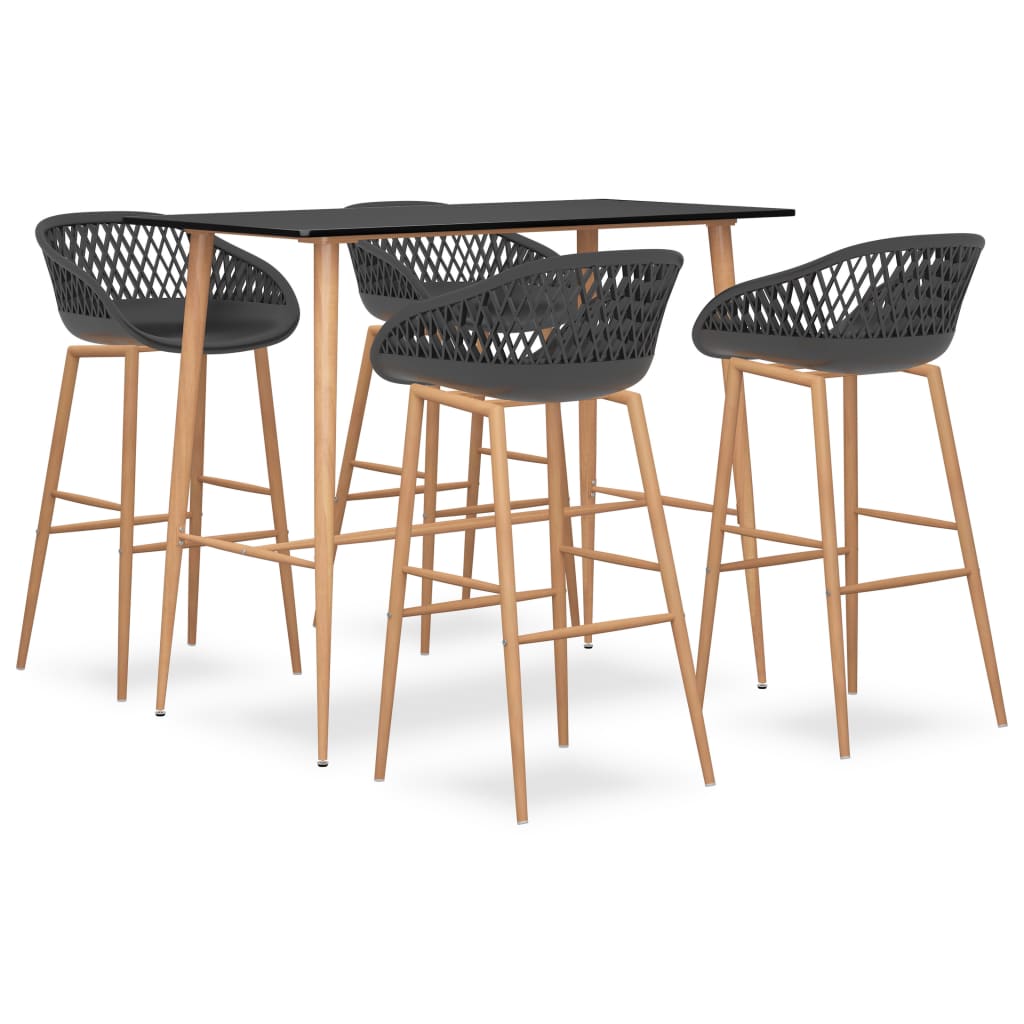 vidaXL Mesa alta y taburetes de bar 5 piezas negro y gris