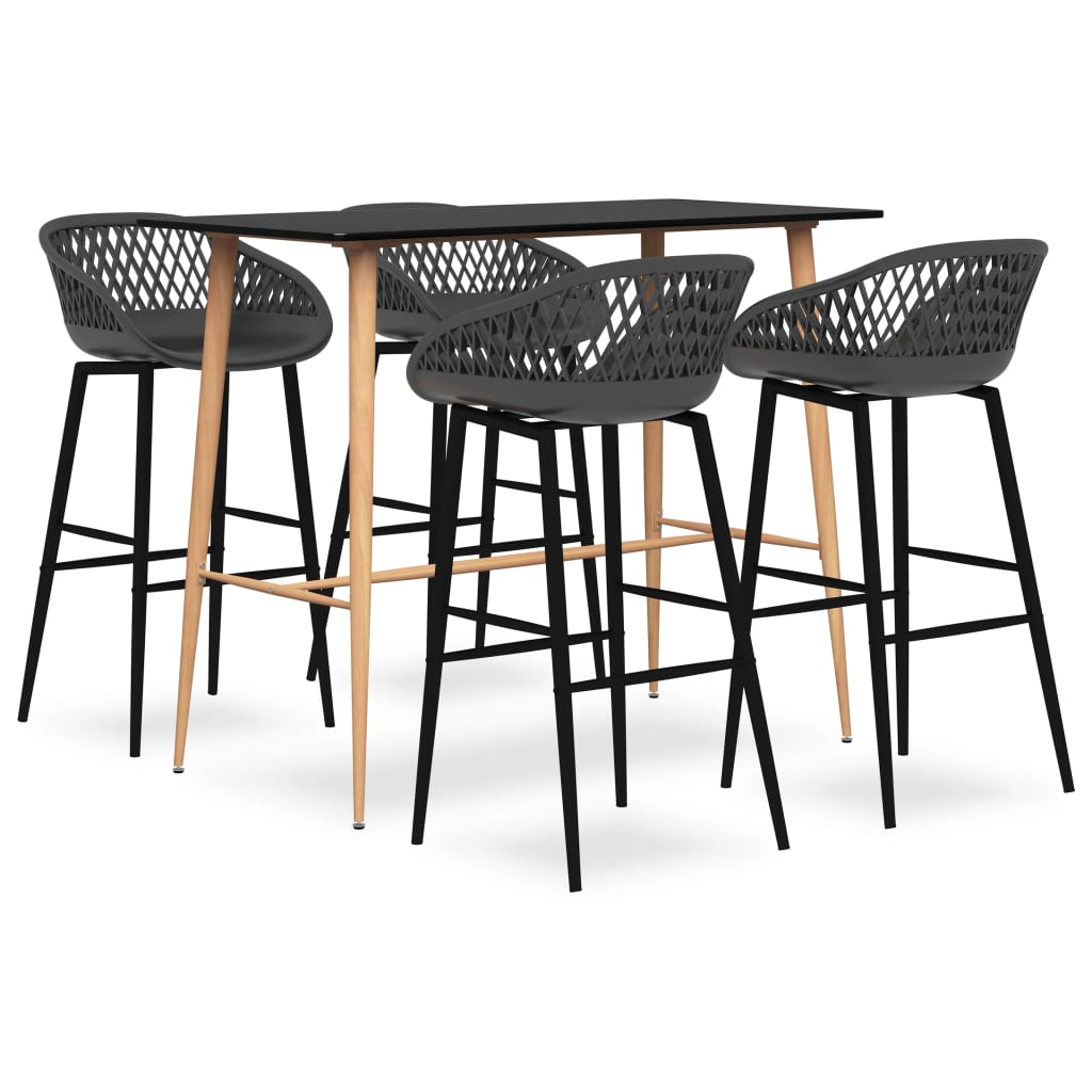 vidaXL Mesa alta y taburetes de bar 5 piezas negro y gris