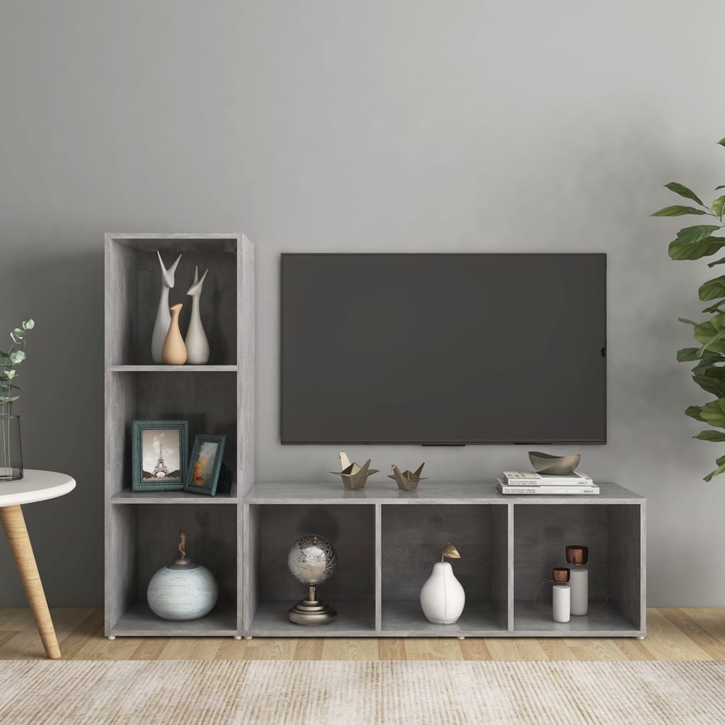 vidaXL Muebles de salón 2 piezas madera ingeniería gris hormigón
