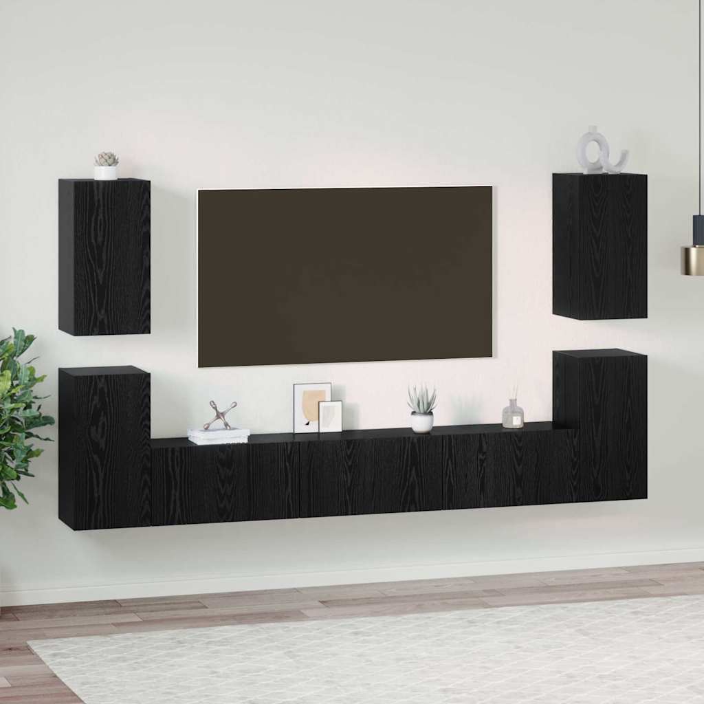 vidaXL Ensemble meuble TV Montage mural Chêne noir Bois d'ingénierie