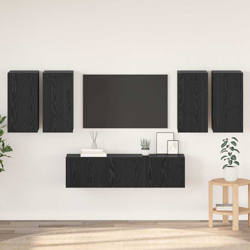 vidaXL Ensemble meuble TV Montage mural Chêne noir Bois d'ingénierie