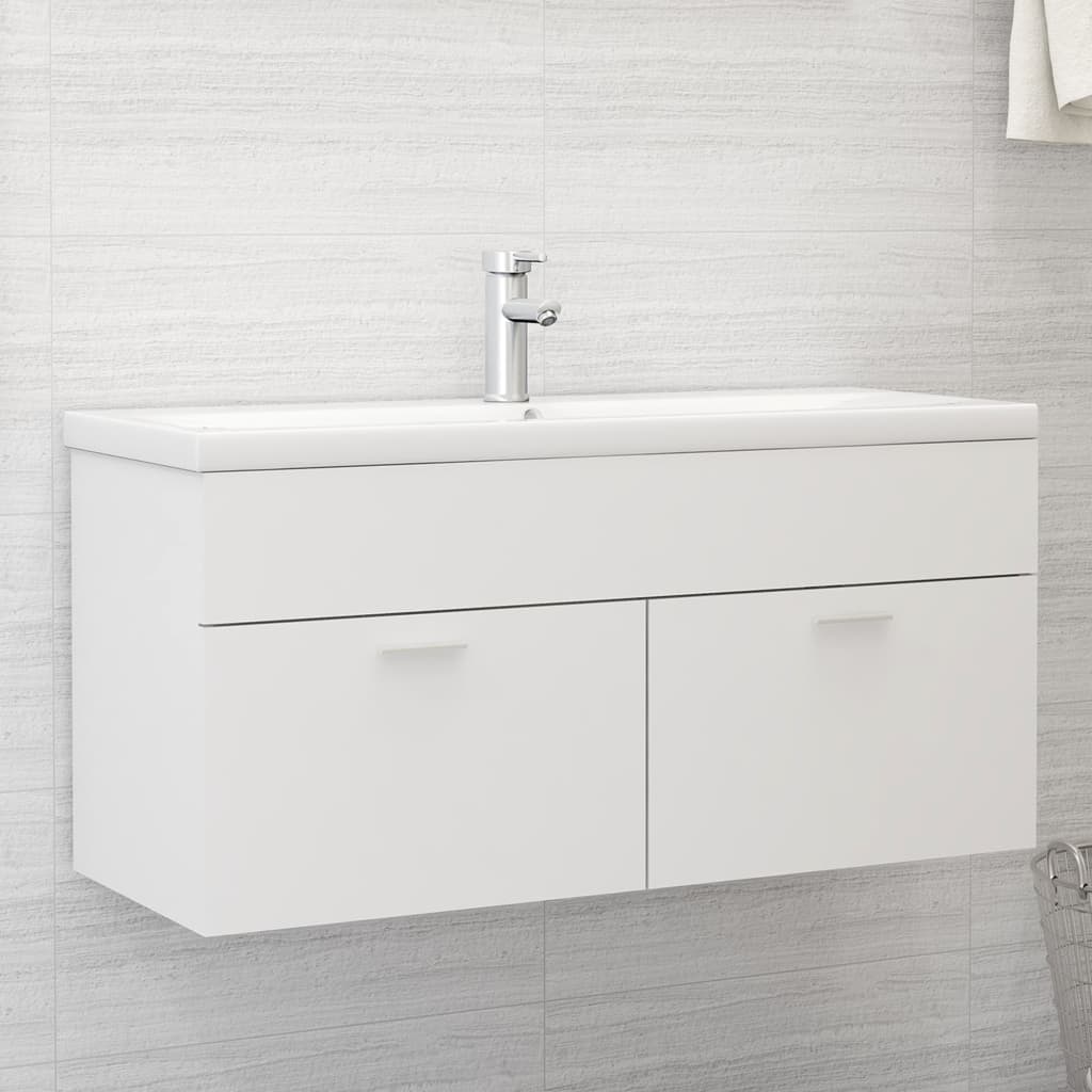 vidaXL Armoire d'évier avec lavabo intégré Blanc Aggloméré