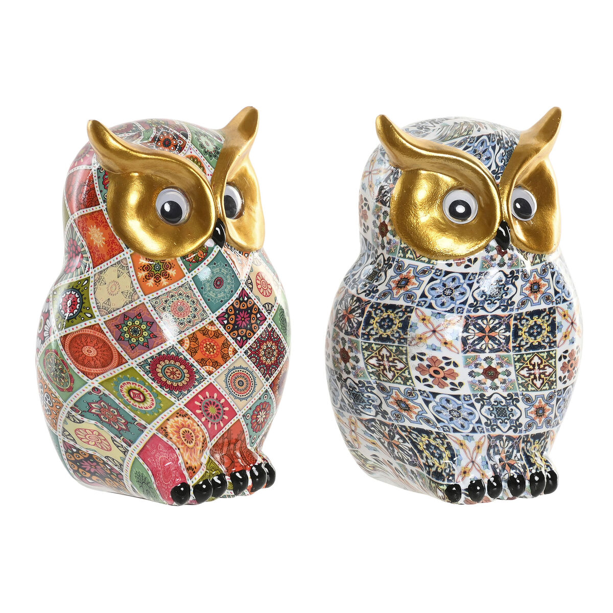 Statua Decorativa Home ESPRIT Multicolore Dorato Gufo Mediterraneo (2 Unità)