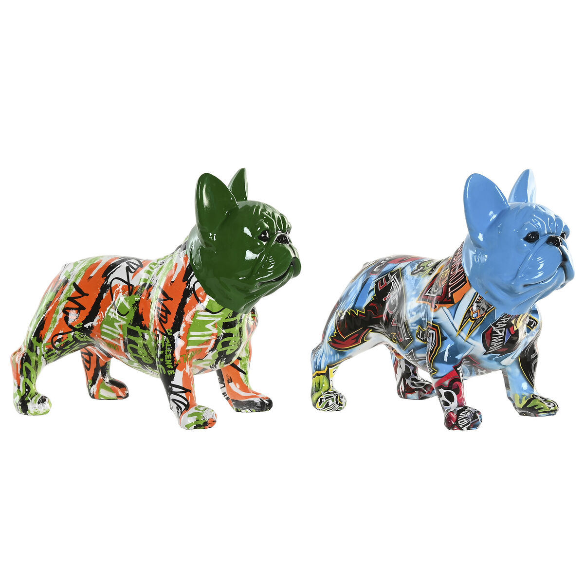 Statua Decorativa Home ESPRIT Azzurro Verde Multicolore Cane (2 Unità)