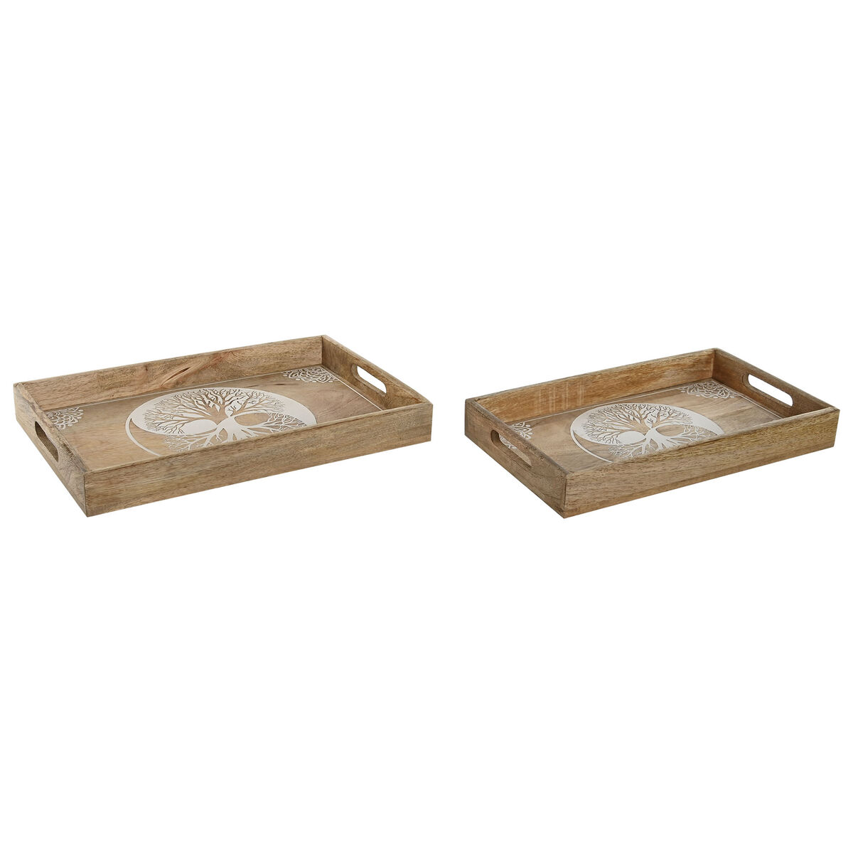Vassoio per aperitivi Home ESPRIT Bianco Naturale Albero Indiano Decapaggio 43,5 x 27 x 5,5 cm (2 Unità)
