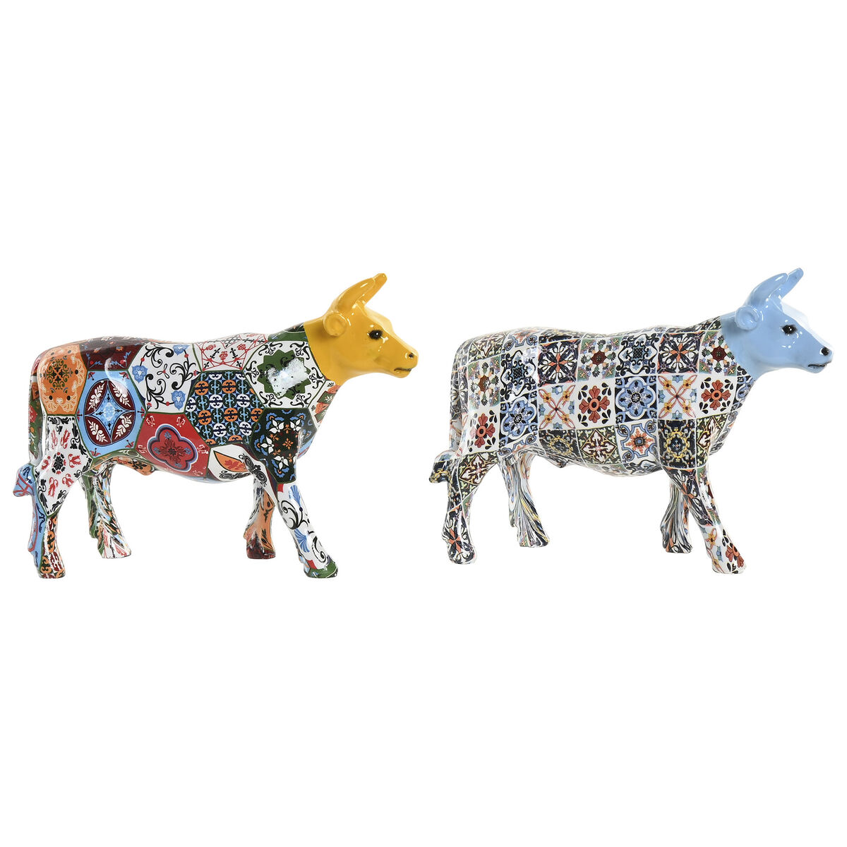 Statua Decorativa Home ESPRIT Giallo Azzurro Multicolore Toro 16 x 6 x 12 cm (2 Unità)