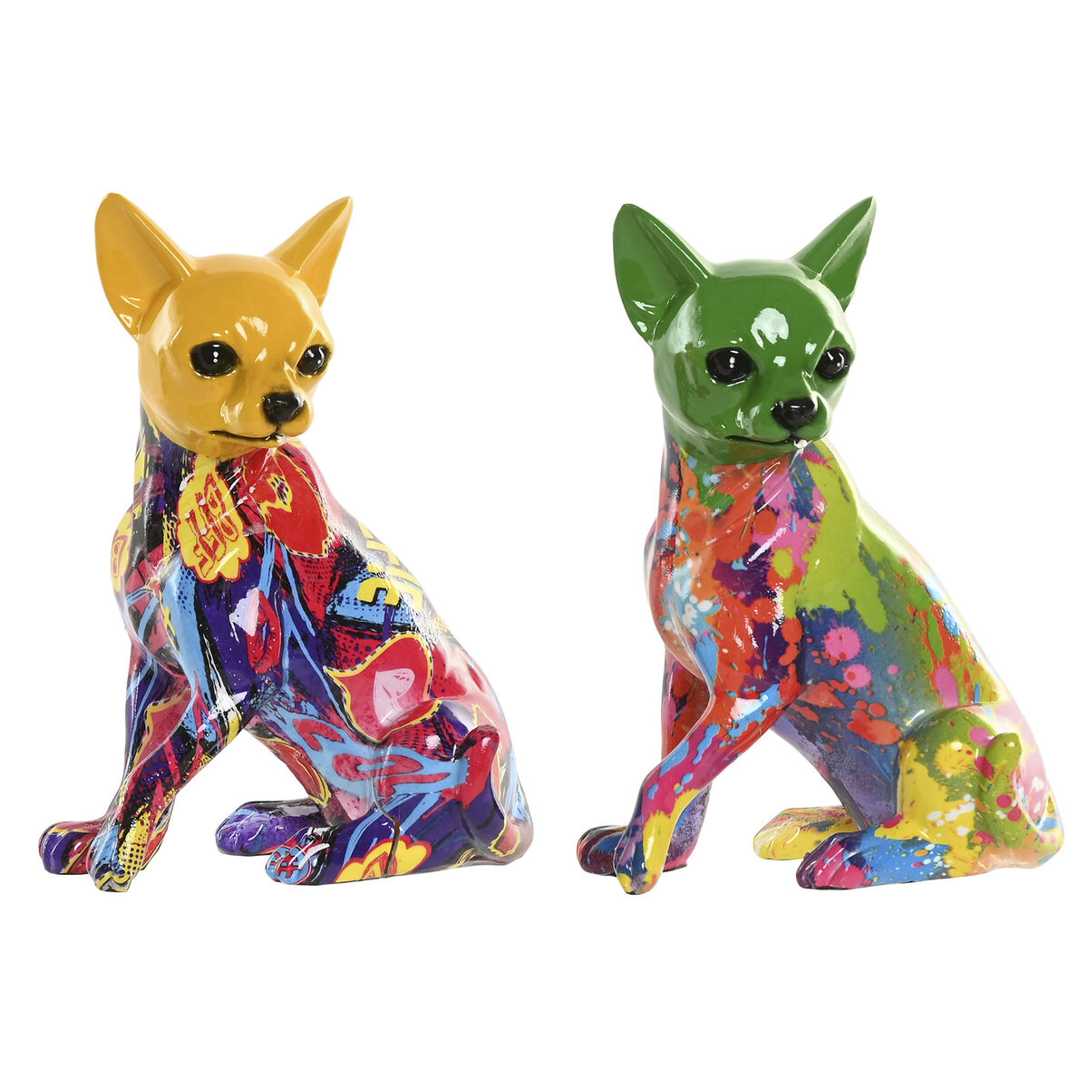 Statua Decorativa Home ESPRIT Giallo Verde Multicolore Cane 12 x 9 x 17 cm (2 Unità)