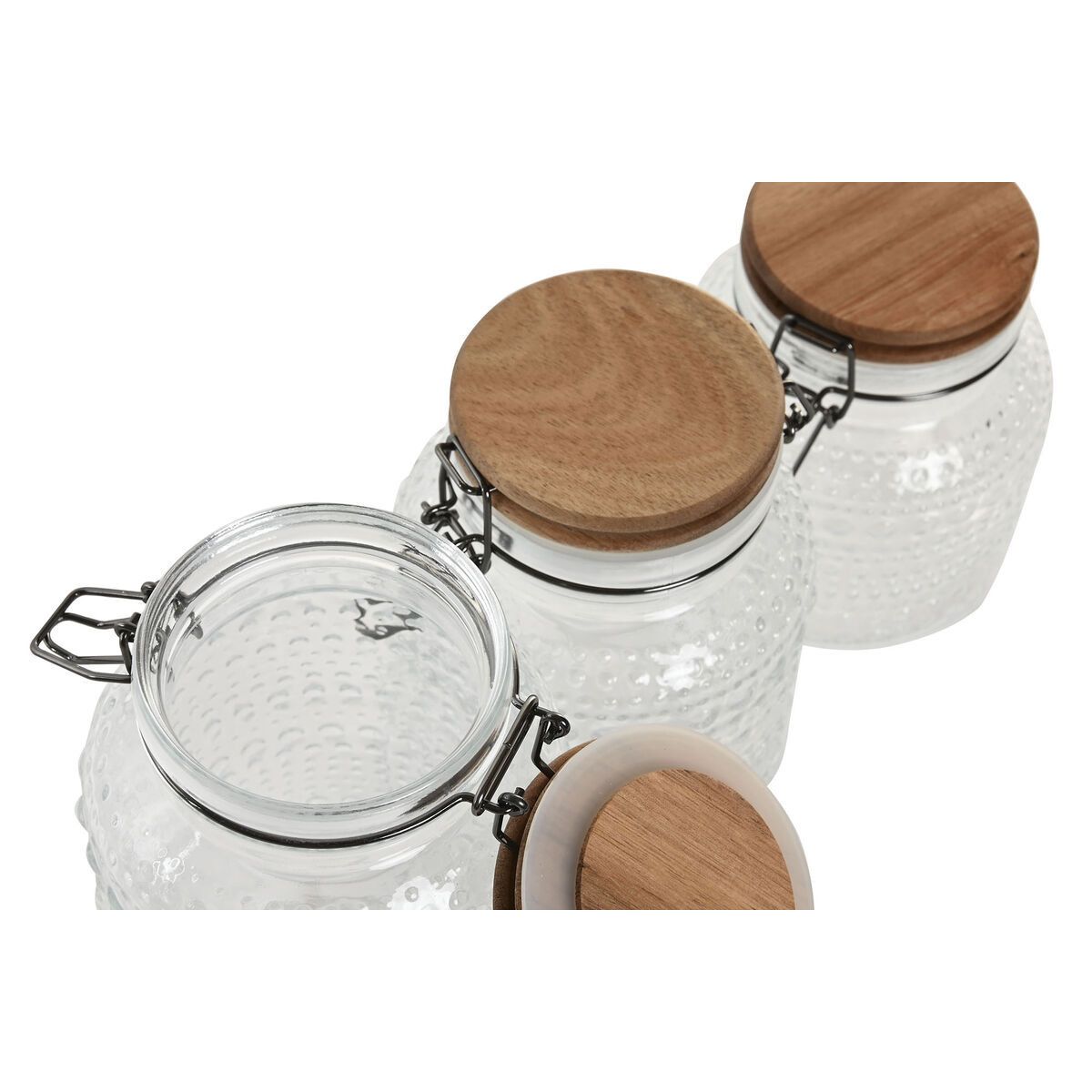 Set di 3 Barattoli Home ESPRIT Trasparente Naturale 950 ml 1,2 L 3 Pezzi - Image 3