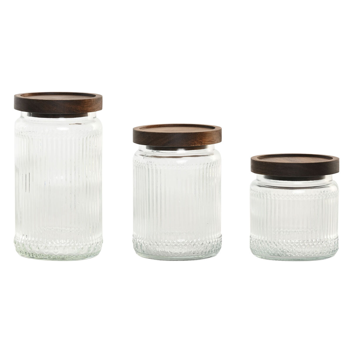 Set di 3 Barattoli Home ESPRIT Trasparente Naturale 700 ml 1 L 3 Pezzi