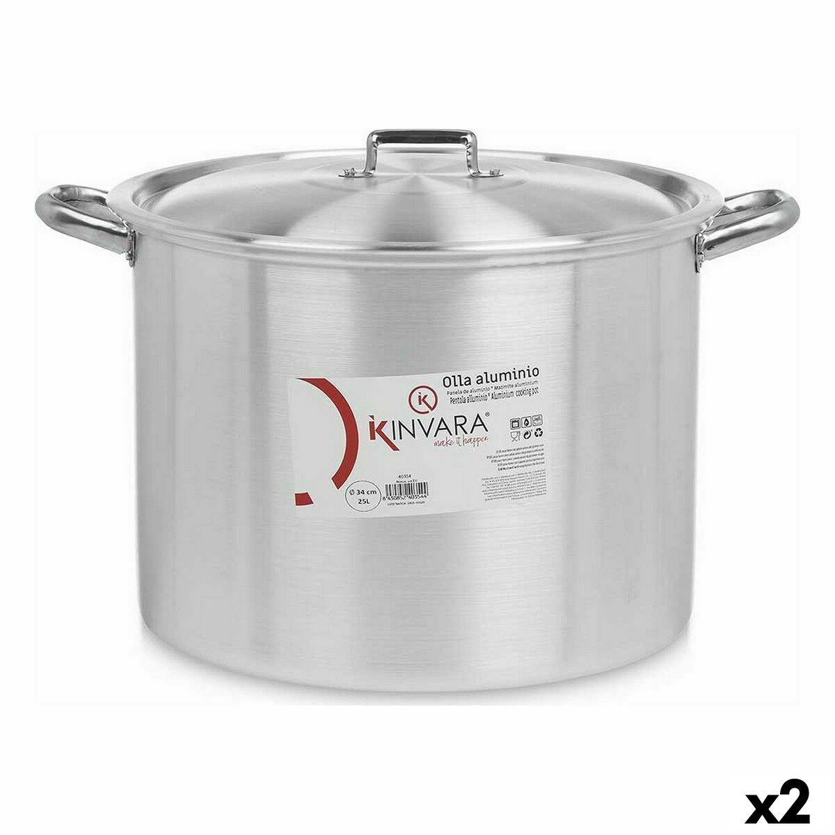 Pentola con Coperchio Kinvara Argentato Alluminio 46 x 30 x 37 cm Ø 34 cm (2 Unità)