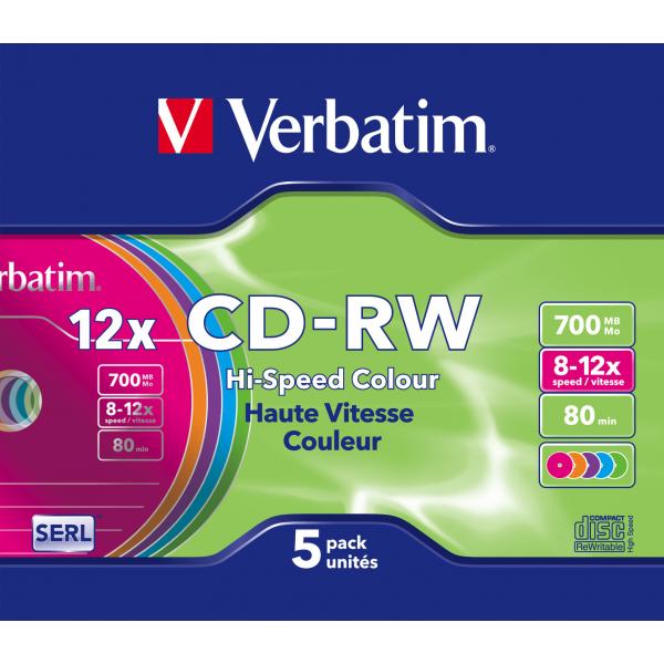 CD-R Verbatim CD-RW Colour 12x 700 MB 12x (5 Unità)
