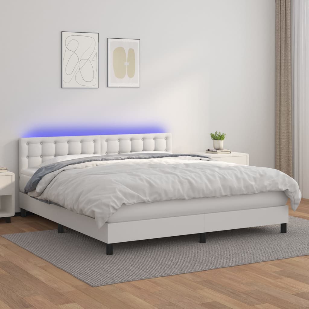 vidaXL Boxspringbett mit Matratze & LED Weiß 180x200 cm Kunstleder
