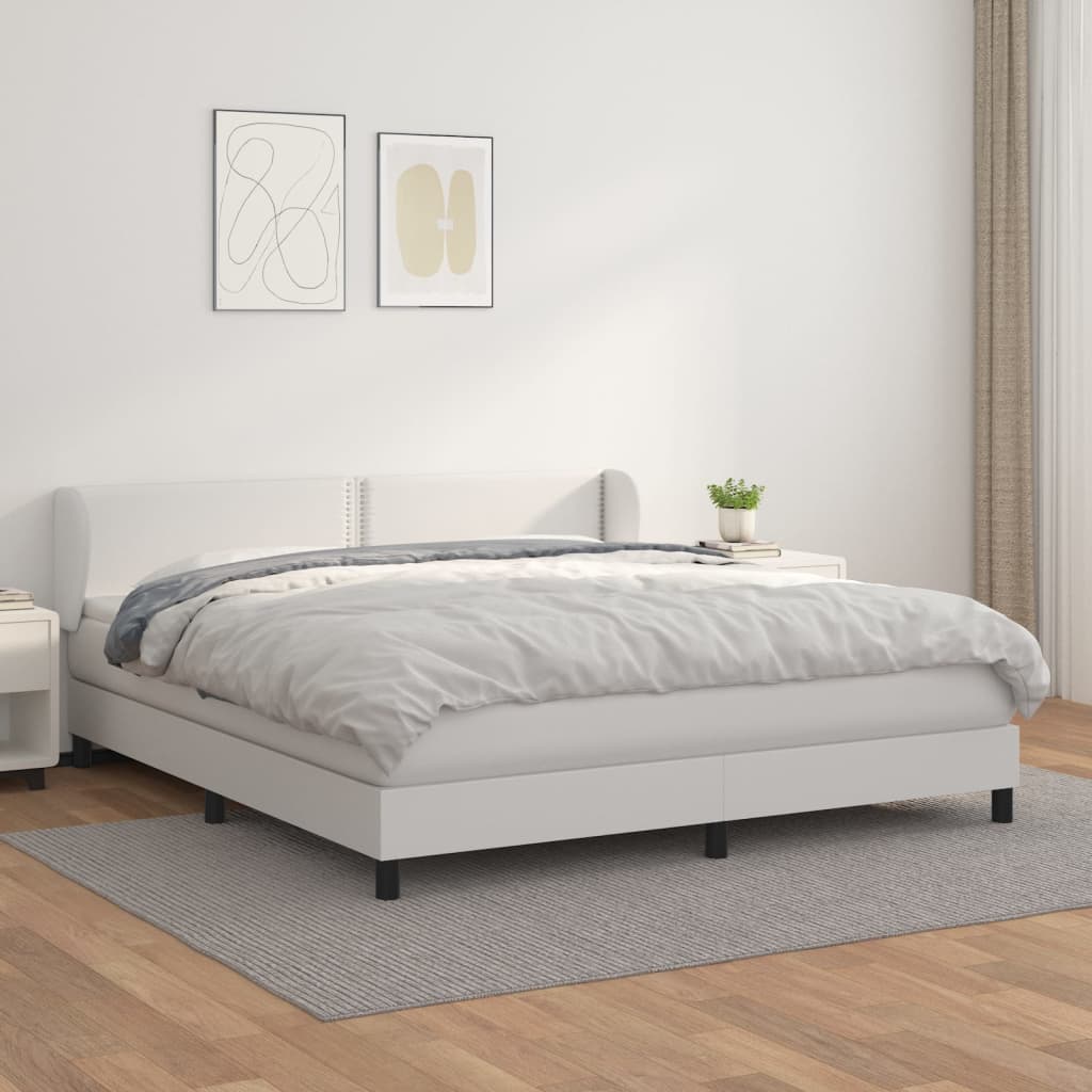 vidaXL Boxspringbett mit Matratze Weiß 180x200 cm Kunstleder