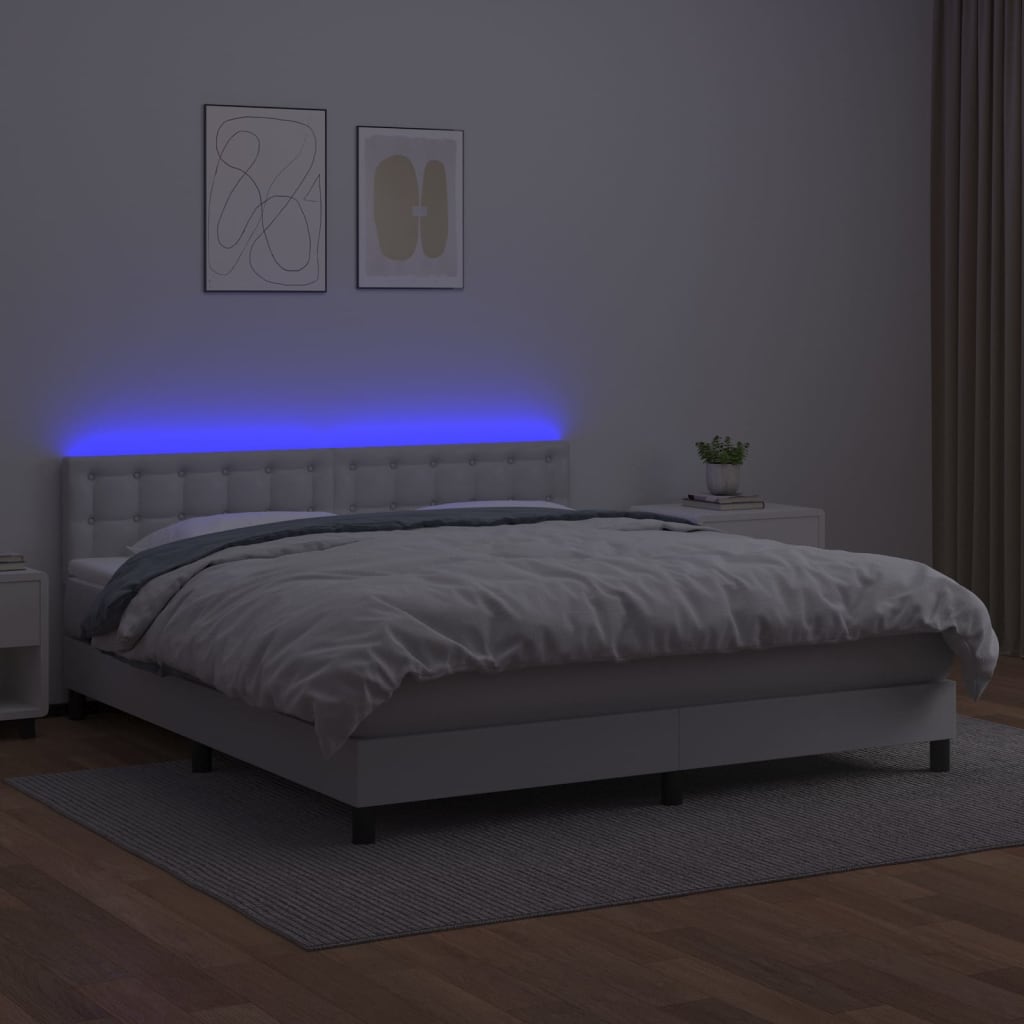vidaXL Boxspringbett mit Matratze & LED Weiß 180x200 cm Kunstleder - Image 4