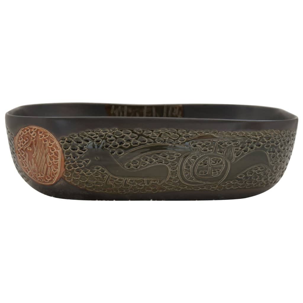 vidaXL Aufsatzwaschbecken Schwarz Rechteckig 48x37,5x13,5 cm Keramik - Image 3