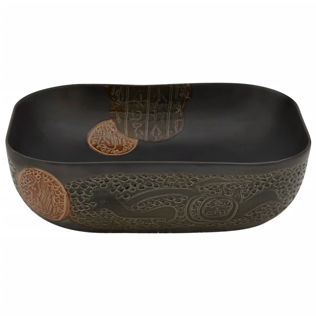 vidaXL Aufsatzwaschbecken Schwarz Rechteckig 48x37,5x13,5 cm Keramik - Image 4