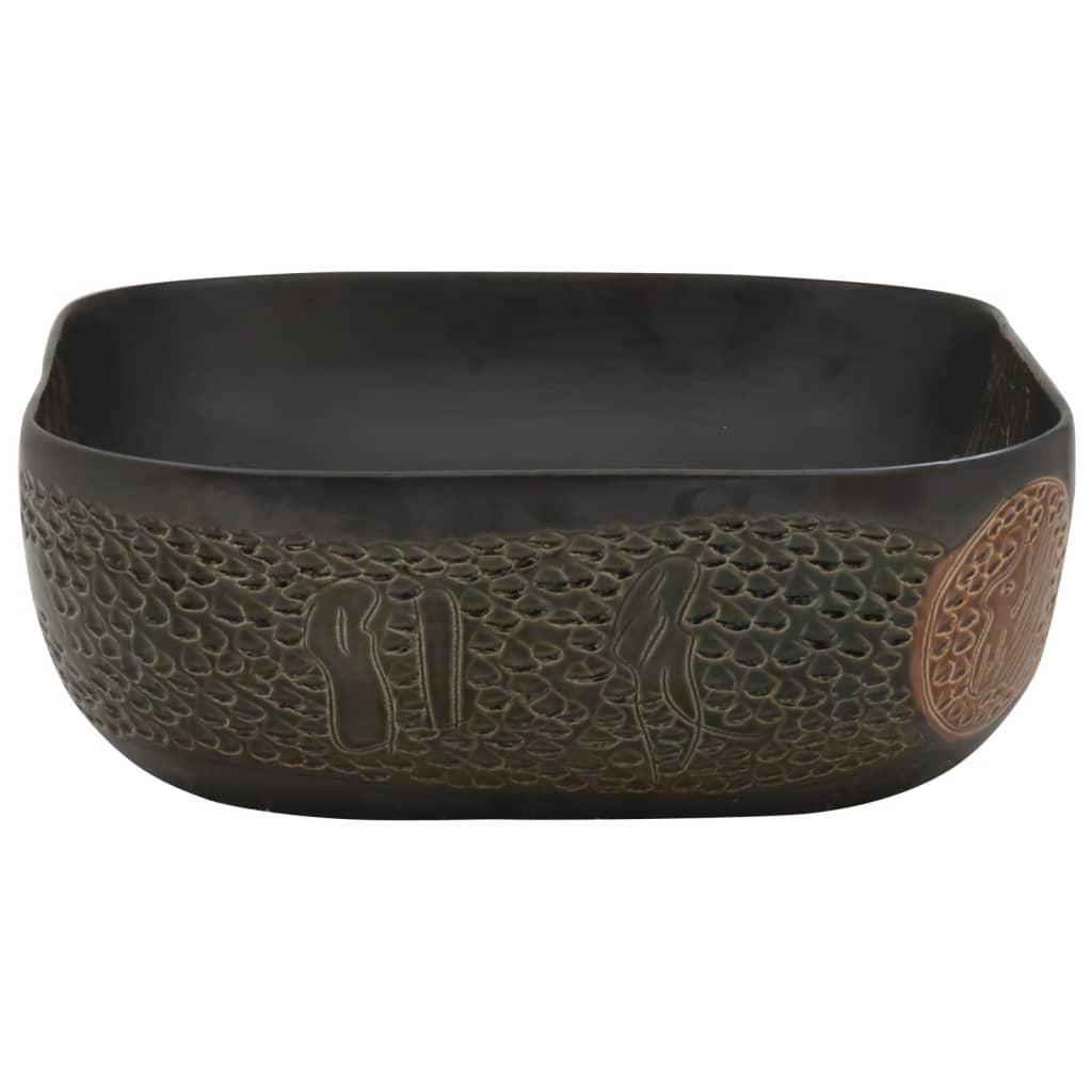 vidaXL Aufsatzwaschbecken Schwarz Rechteckig 48x37,5x13,5 cm Keramik - Image 5