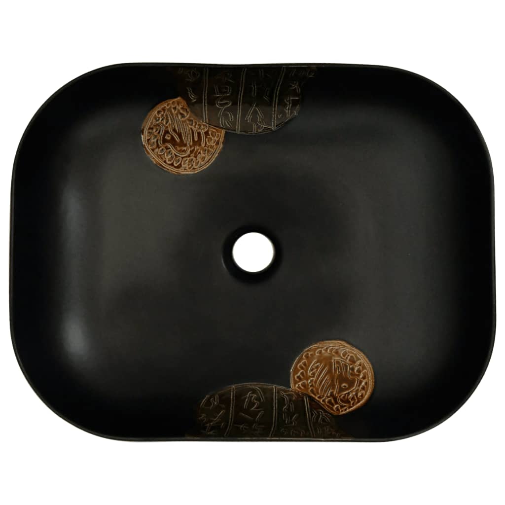 vidaXL Aufsatzwaschbecken Schwarz Rechteckig 48x37,5x13,5 cm Keramik - Image 6