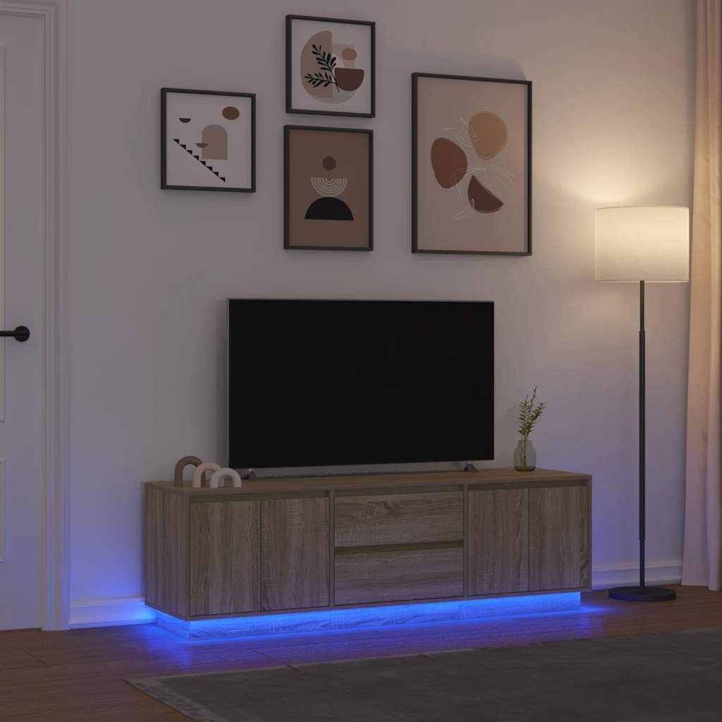 vidaXL Meuble TV avec lumières LED chêne sonoma 160,5x41x50 cm