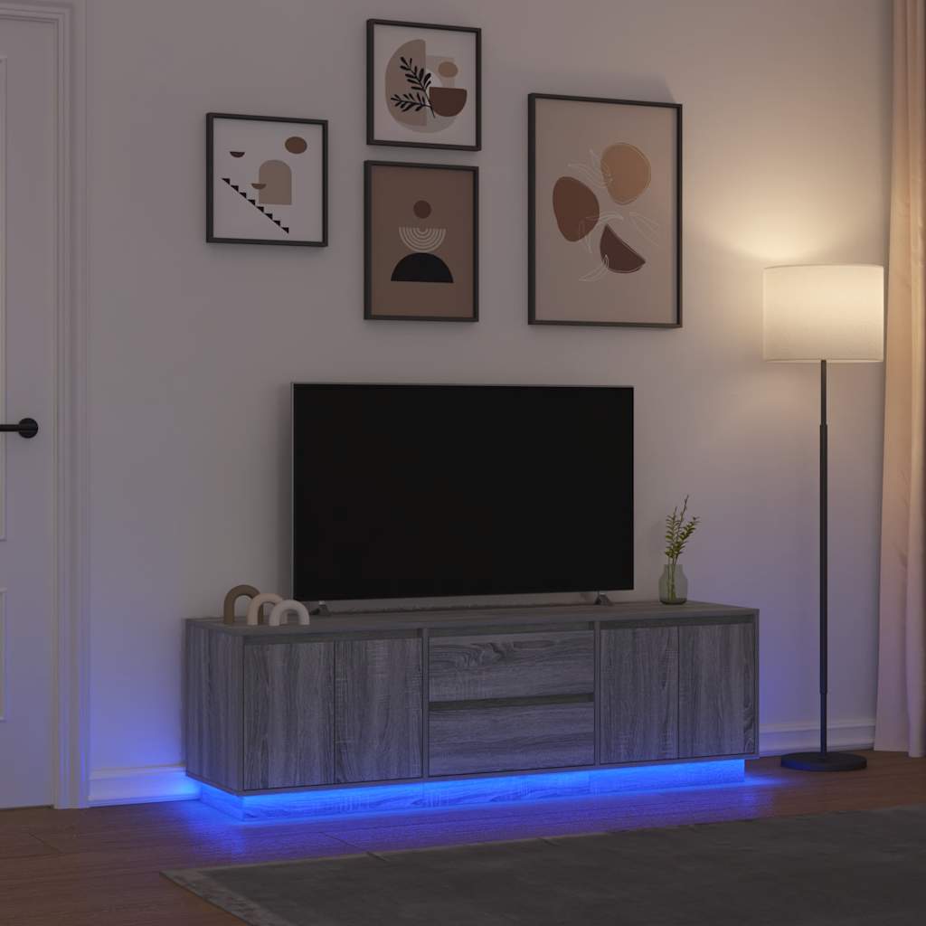 vidaXL Meuble TV avec lumières LED sonoma gris 160,5x41x50 cm