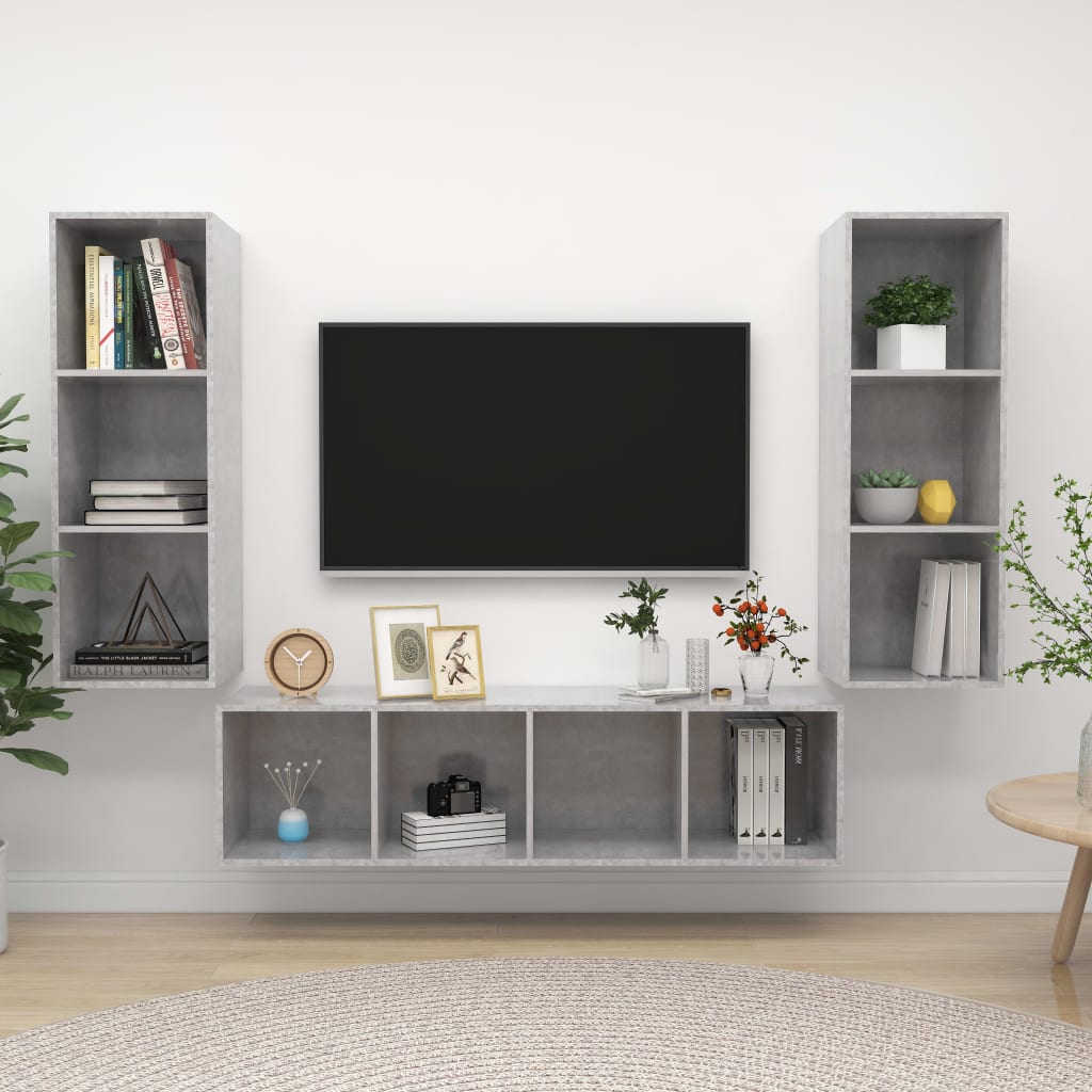 vidaXL Set de muebles de salón 3 pzas madera ingeniería gris hormigón