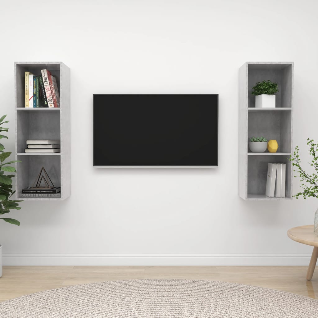 vidaXL Muebles de salón de pared 2 pzs madera ingeniería gris hormigón