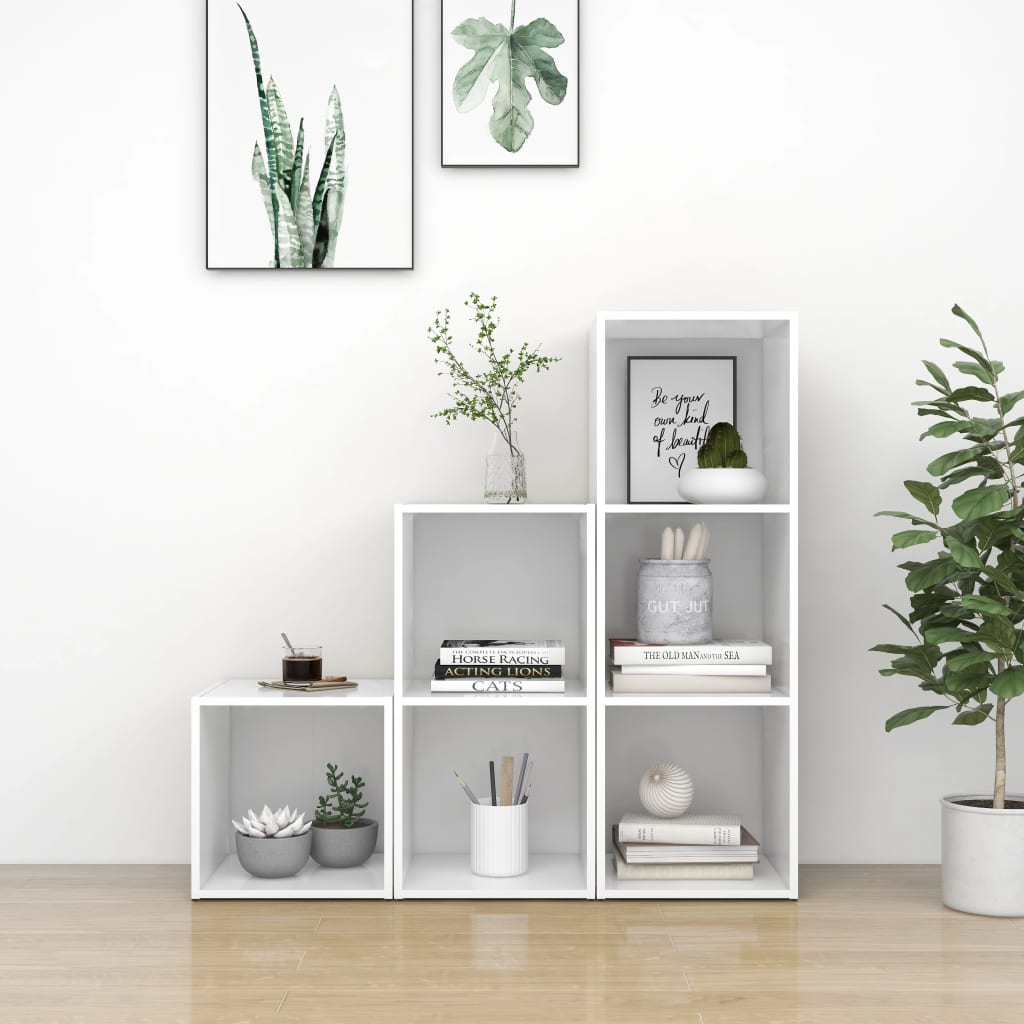 vidaXL Juego de mueble para TV de 3 piezas madera contrachapada blanco