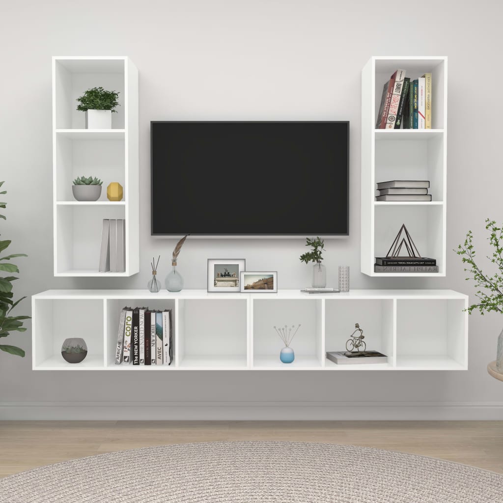 vidaXL Muebles de salón de pared 4 piezas madera de ingeniería blanco