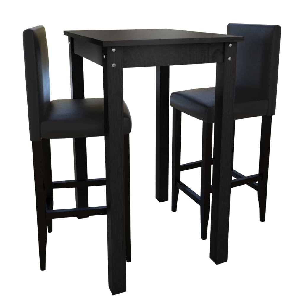 vidaXL Mesa de bar con 2 sillas de barra negras