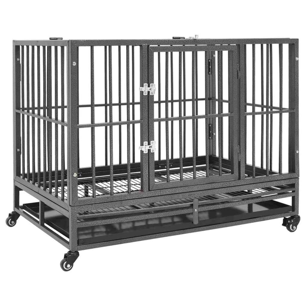 vidaXL Jaula de perro resistente con ruedas acero 92x62x76 cm