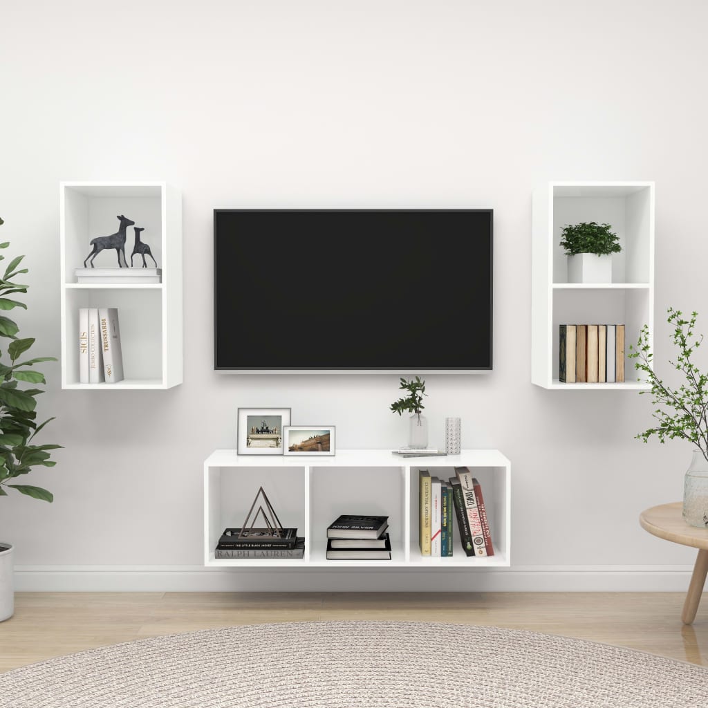 vidaXL Juego de muebles de salón 3 piezas madera ingeniería blanco