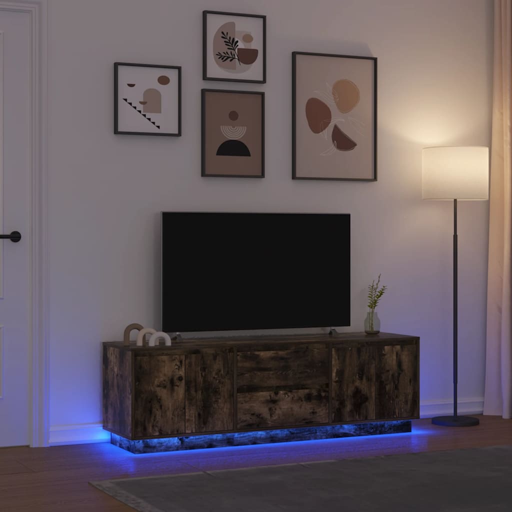 vidaXL Meuble TV avec lumières LED chêne fumé 160,5x41x50 cm