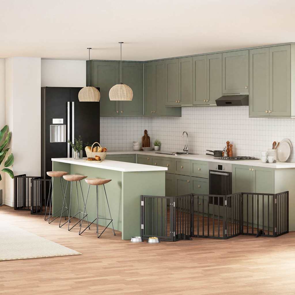 vidaXL Puerta de perros plegable 15 paneles madera álamo negra 750 cm