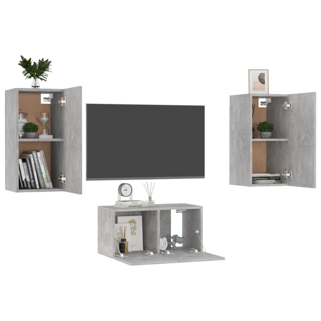 vidaXL Ensemble de meubles TV 3 pcs Gris béton Bois d'ingénierie - Image 3