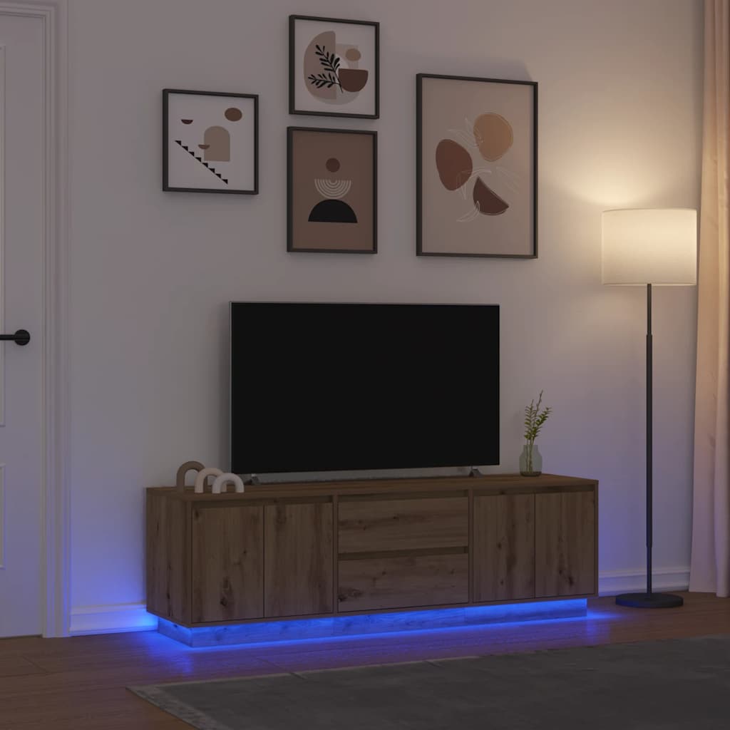 vidaXL Meuble TV avec éclairages LED chêne artisanal 160,5x41x50 cm