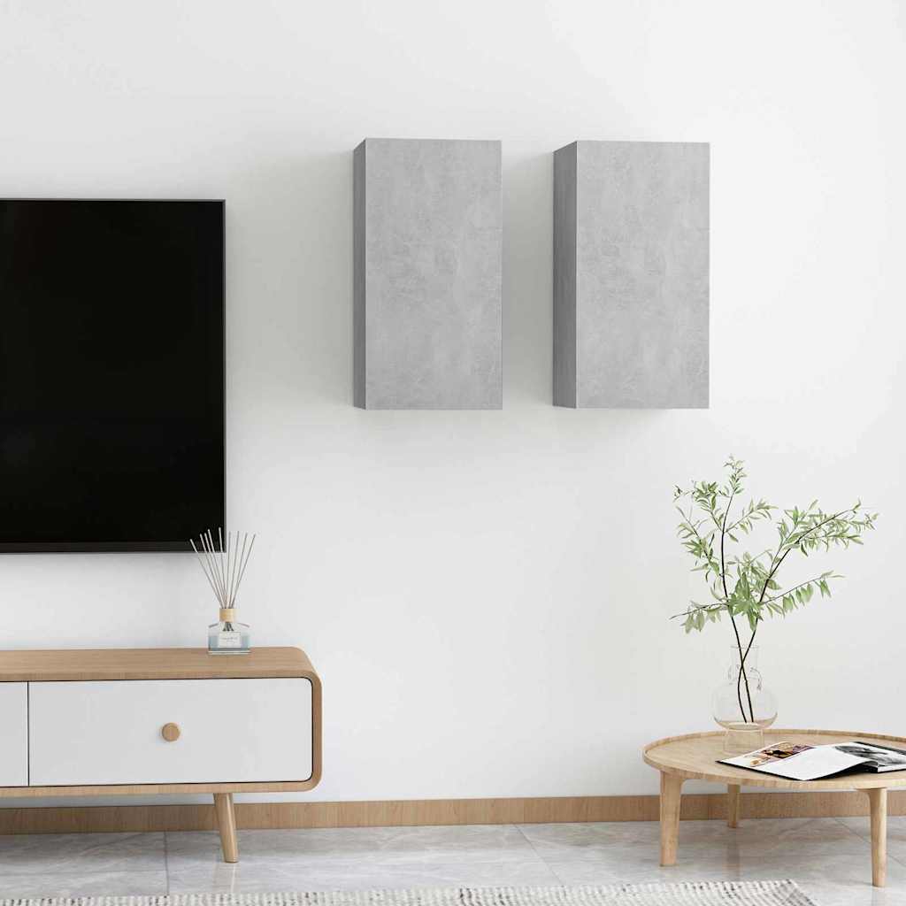 vidaXL Meuble TV mural Montage mural 2 pcs Gris béton 31 x 30 x 60 cm