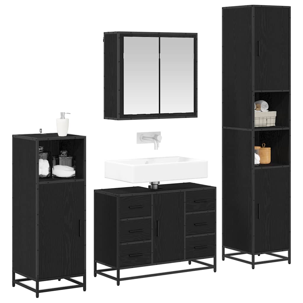vidaXL Ensemble de mobilier de salle de bain 4 pcs Chêne noir - Image 3
