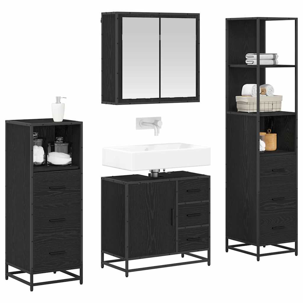 vidaXL Ensemble de mobilier de salle de bain 4 pcs Chêne noir - Image 3