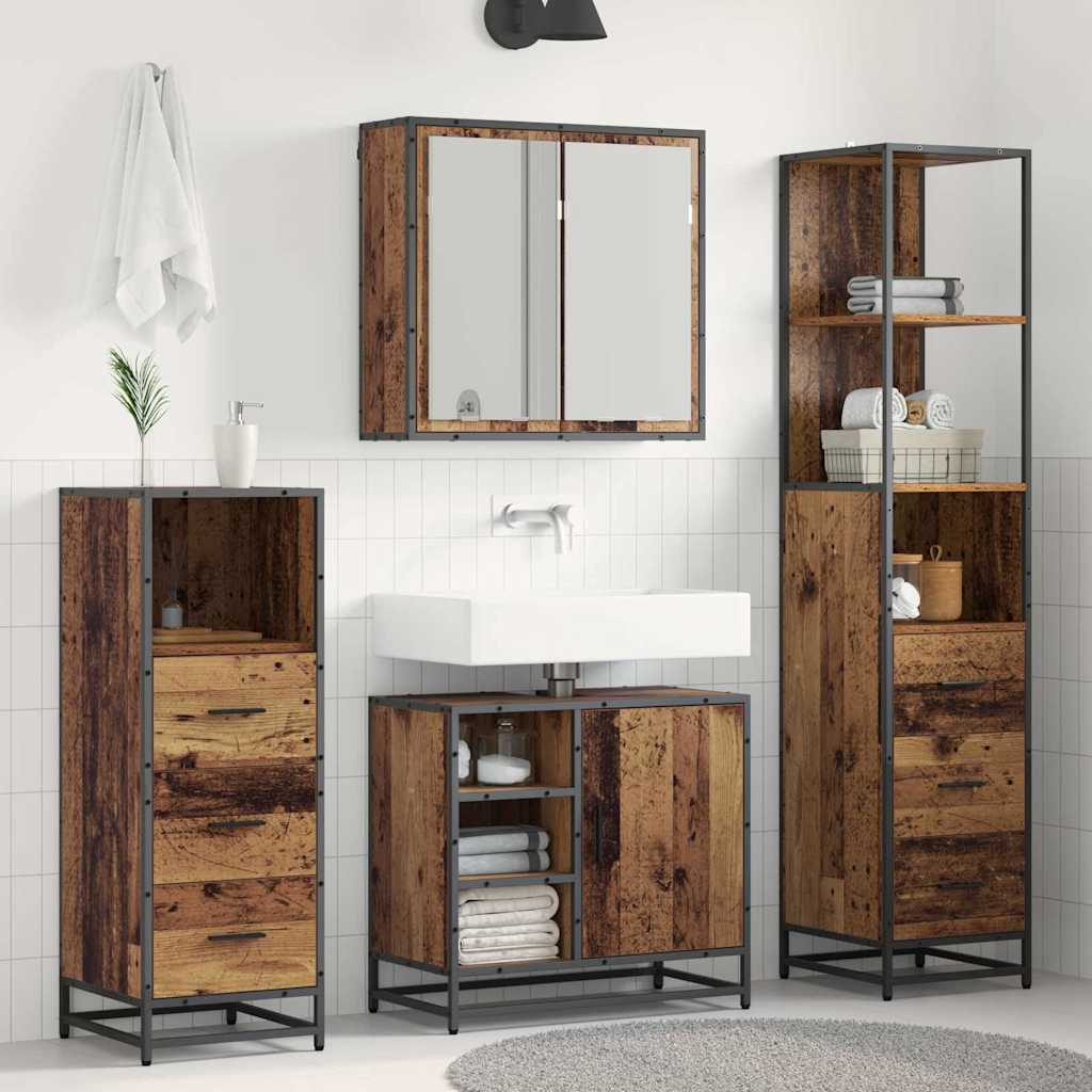 vidaXL Ensemble de mobilier de salle de bain 4 pcs Bois Ancien