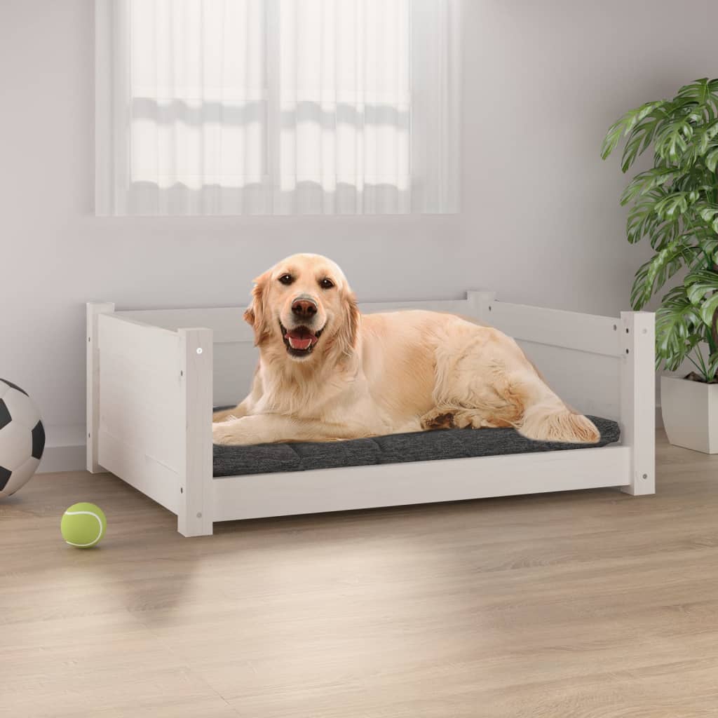 vidaXL Lit pour chien Blanc 75,5x55,5x28 cm Bois de pin solide