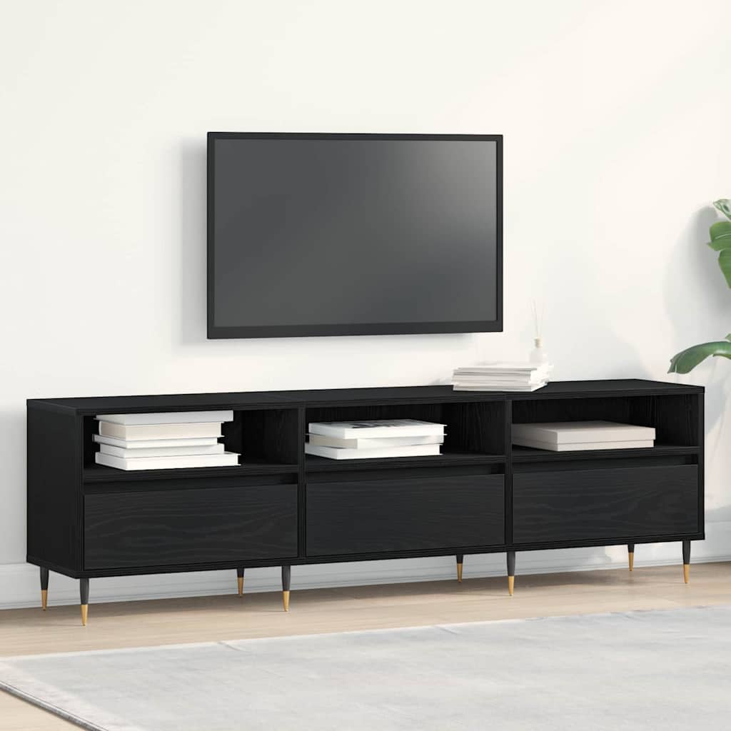 vidaXL Mueble de TV con cajón Roble Negro 150 x 30 x 44,5 cm