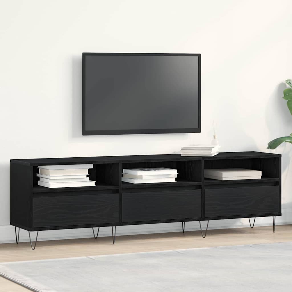 vidaXL Gabinete de TV con cajón Roble Negro 150 x 30 x 44,5 cm