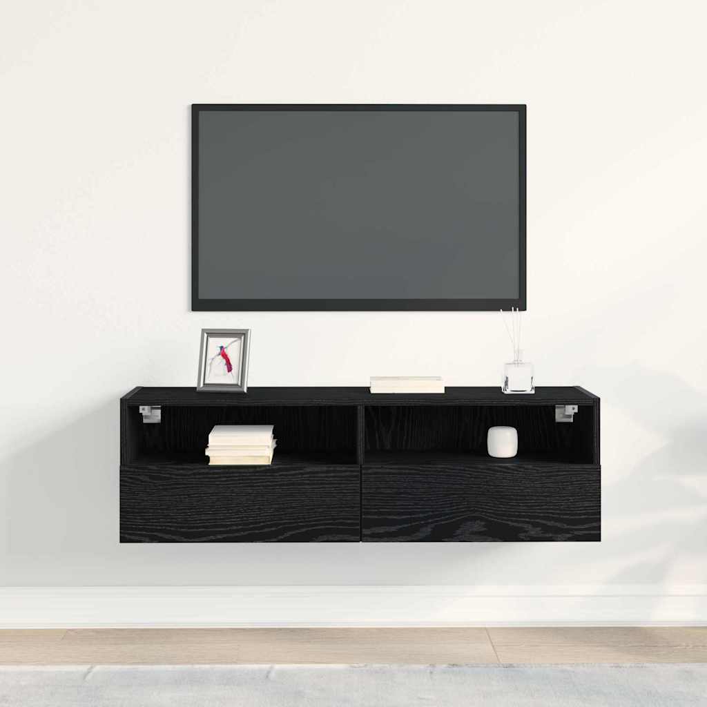 vidaXL Mueble de TV Montado en la Pared Roble Negro 100 x 30 x 30 cm - Image 4