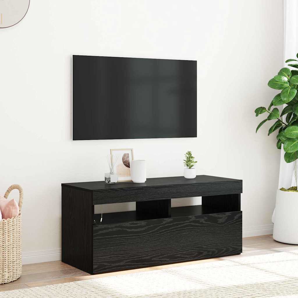 vidaXL Mueble de TV Roble Negro 90 x 35 x 40 cm Madera de ingeniería
