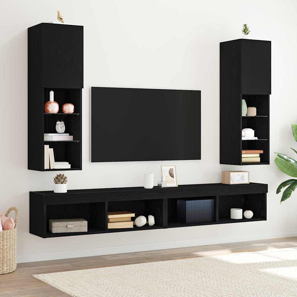 vidaXL Mueble de TV Montaje en la pared 2 pcs Negro 30,5 x 30 x 102 cm