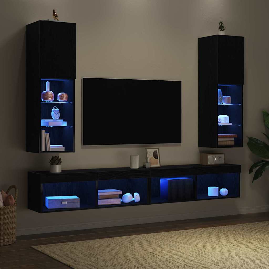 vidaXL Mueble de TV Montaje en la pared 2 pcs Negro 30,5 x 30 x 102 cm - Image 4