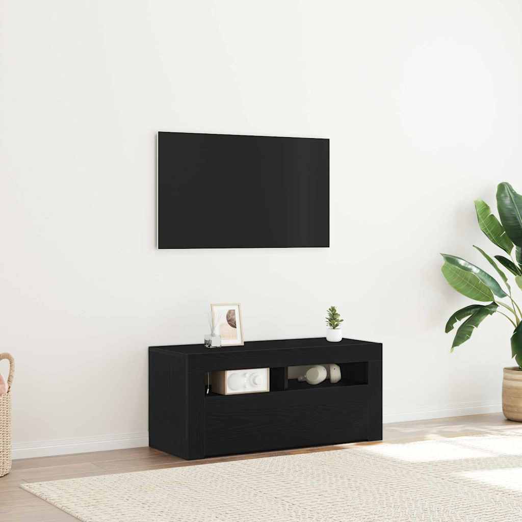 vidaXL Gabinete de TV Roble Negro 90 x 35 x 40 cm Madera contrachapada