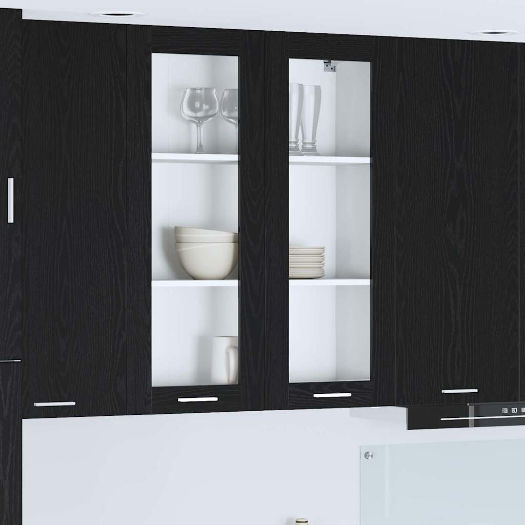 vidaXL Mueble colgante con puerta Riga Roble Negro 80 x 31 x 100 cm