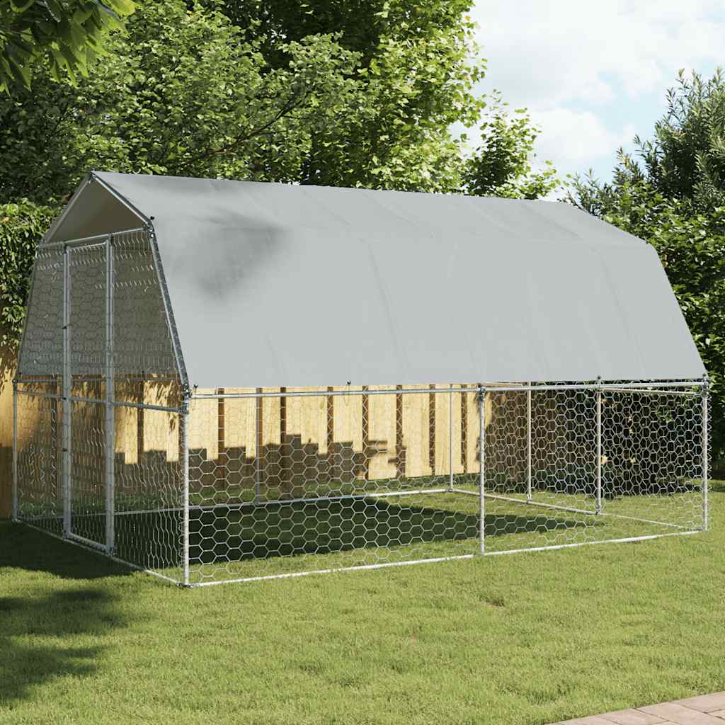 vidaXL Jaula para perros con techo y puerta acero galvanizado plateado
