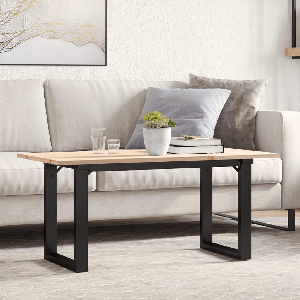 vidaXL Mesa de centro marco O madera maciza pino y acero 100x50x45 cm